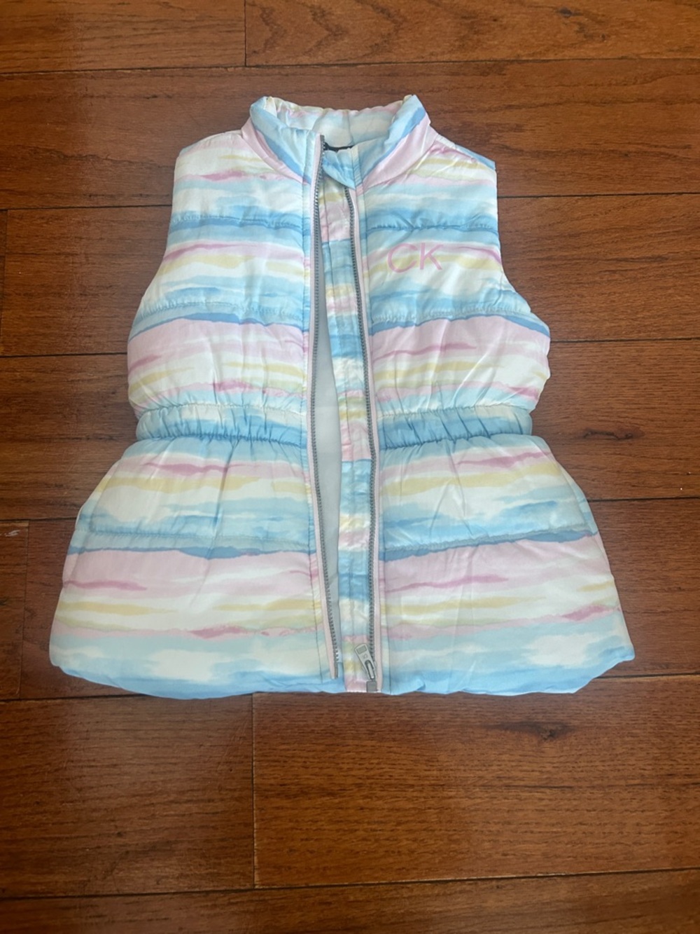 Calvin Klein Jeans Pastel Stripe Puffer Vest — Pink, Blue, Yellow
